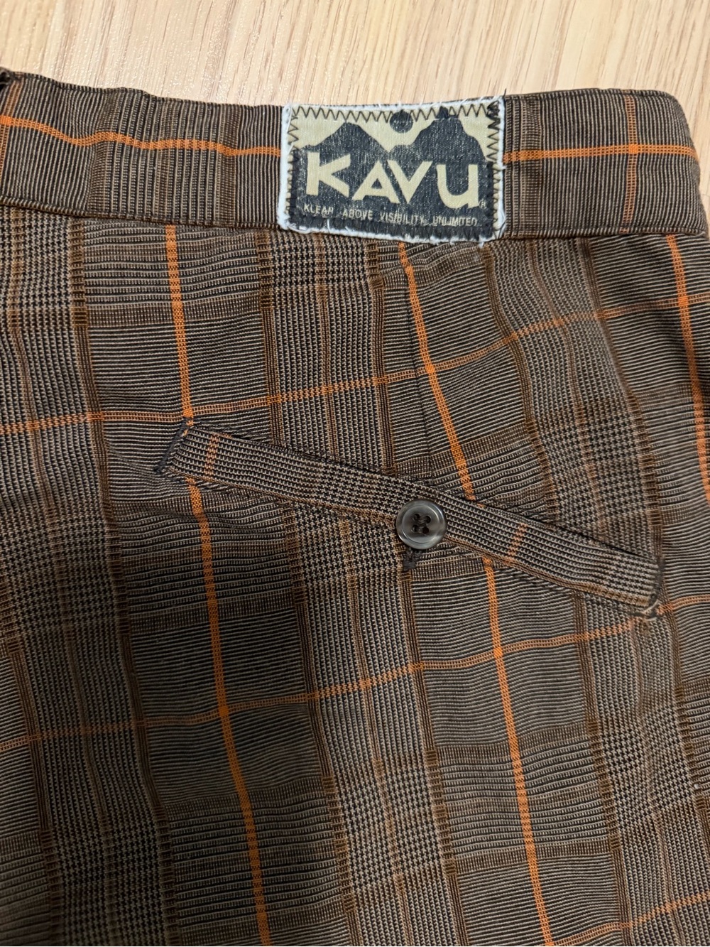Kavu Chino Mens Shorts 34 Brown Windowpane print Waist measures 32 - Picture 5 of 5